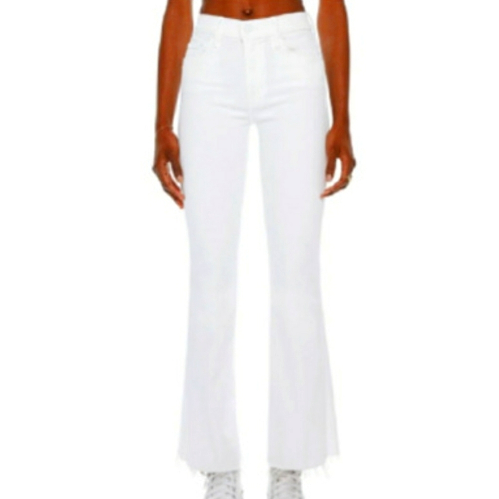 MOTHER The Weekender Fray White Stayin' Alive Flare Jeans (Size 24)